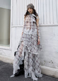 check two piece set, lace patchwork skirt set, korean fashion set, romantic maxi skirt set, vintage plaid outfit, feminine two piece dress set, irregular lace set, artistic summer outfit, jnylon set, elegant vacation outfit