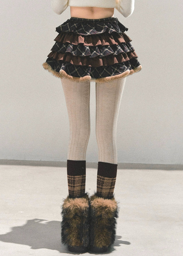 maillard skirt, plaid puff skirt, puffy cake skirt, high waist mini skirt, Korean fashion skirt, AOMALM skirt, autumn winter mini, layered ruffle skirt, tiered plaid skirt, cottagecore plaid skirt, feminine Korean style, winter mini skirt, warm plaid mini, puff silhouette skirt, checkered puffy skirt, high waist ruffle mini, A-line puff skirt, cute winter skirt, soft girl style skirt, kawaii mini skirt, stylish puffy skirt