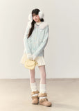 fresh ocean cardigan, blue white gradient knit, fur collar hooded cardigan, plush winter sweater, cozy fluffy hood jacket, soft fuzzy knitwear, umoumo winter collection, Korean girly cardigan, kawaii fur hood sweater, gradient plush cardigan, warm winter knit hoodie, fluffy collar cardigan, women’s soft knit jacket