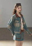 Washed denim jacket and mini skirt set