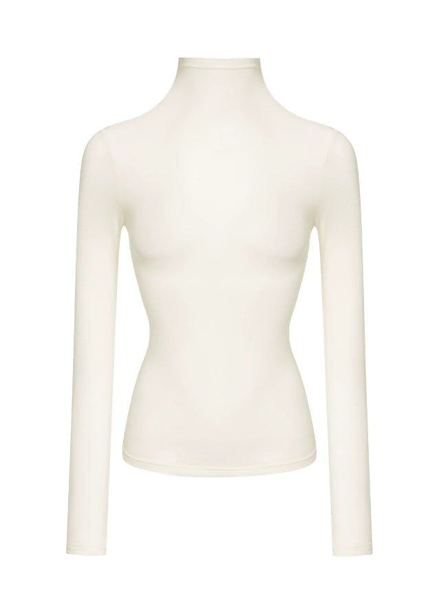 4muggle, lyocell wool turtleneck, slim fit high neck top, thermal base layer, women’s winter knit top, brown turtleneck shirt, supermodel silhouette top, stretchy soft knit, Korean style top, autumn winter layering, hot diamond detail top, second skin fit, chic stylish basics, warm long sleeve top