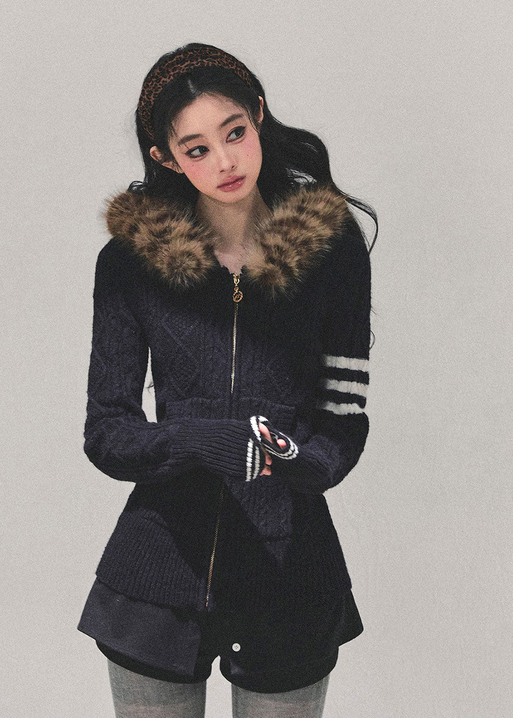 winter knit hoodie, faux fur collar sweater, Korean style knit top, AOMALM sweater, cable knit jacket women, fluffy hood knitwear, warm winter top, feminine winter fashion, Korean girly style sweater, long sleeve knit hoodie, cute winter outfits women, fur trim hood jacket, cozy knit zip sweater, soft cable knit top, trendy winter Korean fashion, warm knit hoodie women, faux fur winter clothing, elegant knit jacket