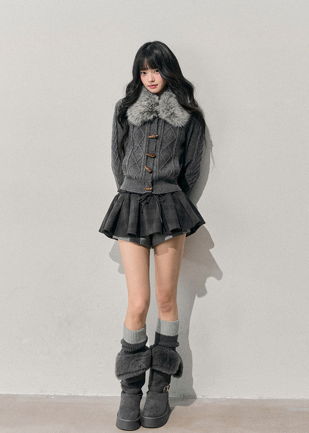 AOMALM cardigan, Korean knit sweater, horn button cardigan, feminine winter sweater, soft Korean style top, cable knit cardigan women, faux fur collar sweater, winter knit jacket women, slim fit knit cardigan, romantic Korean fashion, soft girl winter outfit, vintage button sweater, cozy feminine cardigan, Korean aesthetic clothing, winter layering knit top