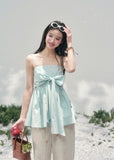 AOMALM bow camisole top women, French romantic doll blouse, feminine one shoulder spring top, Korean elegant pastel camisole, quiet luxury romantic outfit, Parisian inspired bow suspender top, delicate doll silhouette blouse, romantic Korean French aesthetic clothing, lightweight spring camisole women, refined luxury womenswear top, soft feminine bow detail blouse, elegant pastel spring fashion, luxury Korean designer inspired top