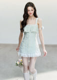 fragileheart dress, white tea mini dress, mint lace dress, embroidered mini dress, korean feminine dress, spring mini dress, lace trim dress, hollow embroidery dress, soft girl dress, feminine korean fashion, romantic summer dress, mint green dress