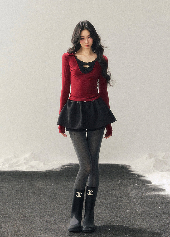 lace bow top, feminine knit top, korean style long sleeve top, slim fit women top, winter lace shirt, sexy knit top women, soft feminine top, korean fashion women, long sleeve knit shirt, elegant lace top, autumn winter women top, bodycon knit top, romantic lace blouse, layered winter top, aesthetic korean outfit, womens fashion knitwear
