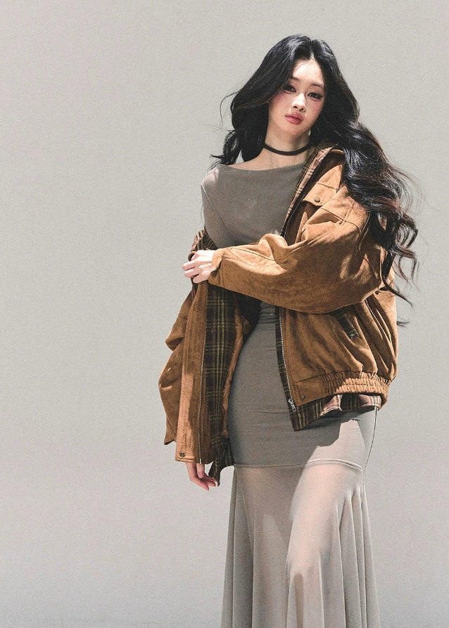 AOMALM dress, slim fit maxi dress, off shoulder long dress, Korean fashion dress, autumn winter dress, ruched bodycon dress, elegant maxi dress, feminine Korean style, cold rich daughter dress, sculpted silhouette dress, long sleeve fitted dress, minimalist chic dress, date night dress, sleek bodycon maxi, women’s contour dress, soft stretch dress, fashion boutique dress, trendy Korean outfits