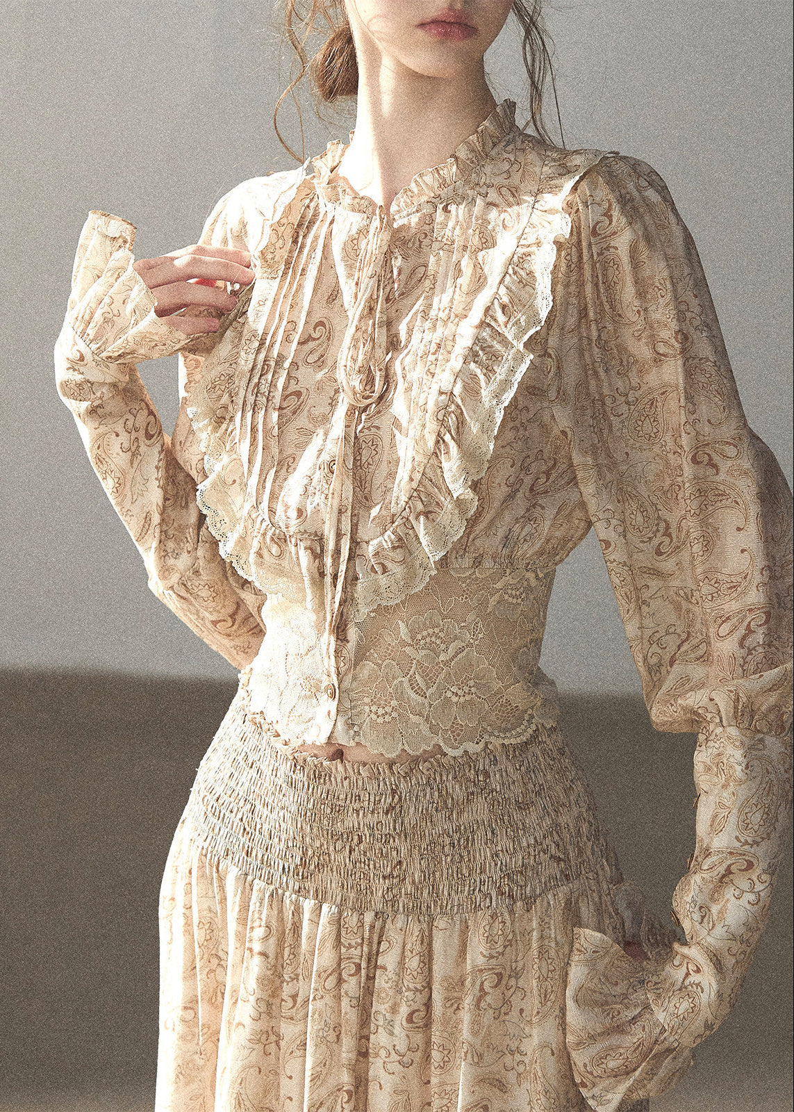 Romantic lace top and long skirt two-piece set