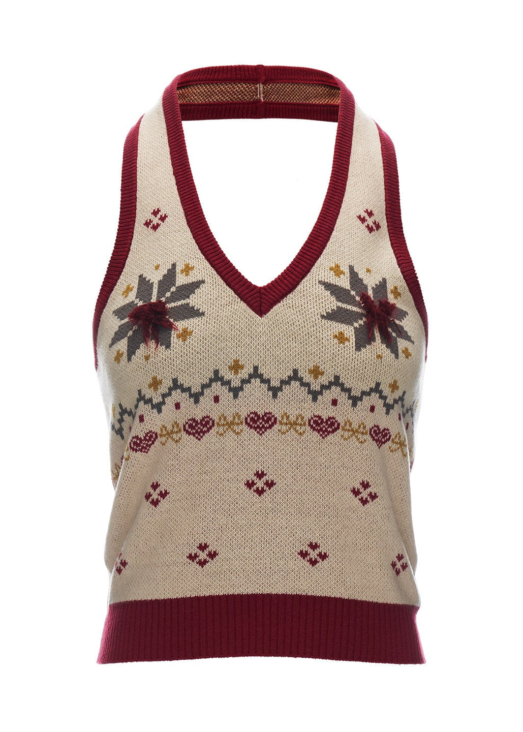 fair isle knit vest women, y2k sweater vest, halter neck knit top, v neck knit vest, street style knitwear women, autumn winter knit vest, retro pattern sweater, layered knit top women, casual street knit vest, trendy y2k top women, fashion knit vest, mamc knit style, cozy streetwear knit, versatile sweater vest, women street fashion top