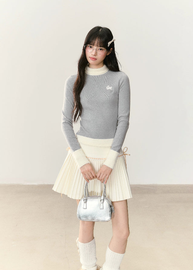 Korean soft knit sweater, bunny embroidery sweater, rabbit embroidered top, imitation mink sweater, women’s semi-turtleneck knit, soft glutinous knitwear, Korean feminine style sweater, winter warm knit top, cute rabbit sweater Korea, UMOUUMO knitwear, soft girl aesthetic top, cozy winter layering sweater, slim fit warm knit for women, kawaii Korean sweater