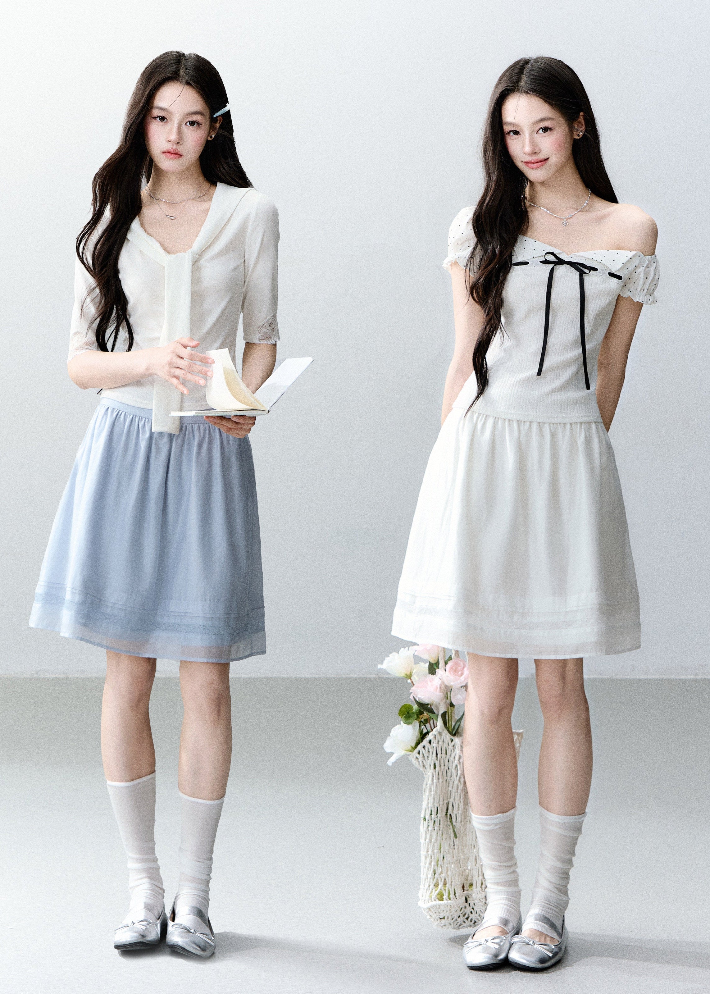 fragileheart skirt, blue white mini skirt, korean a line skirt, tencel mini skirt, feminine korean skirt, summer short skirt, soft girl skirt, korean campus skirt, white mini skirt, blue mini skirt, versatile summer skirt, korean fashion skirt