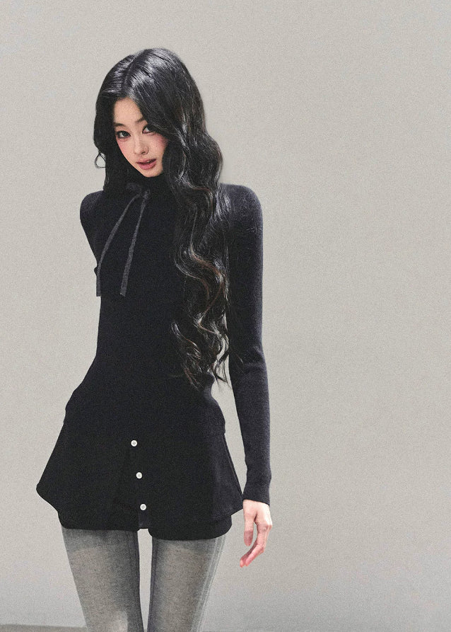 AOMALM, velvety knit top, semi turtleneck top, Korean feminine top, autumn winter knitwear, soft slim fit top, 
K-fashion long sleeve shirt, stretchy warm base layer, chic Korean style clothing, stylish women’s basics, 
premium knit top for winter, fashionable inner wear women's 2025