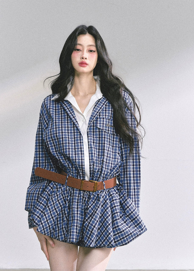 korean plaid dress, two piece set women, korean preppy outfit, hepburn style dress, autumn mini skirt set, belted plaid outfit women, seoul fashion 2025, korean chic preppy look, vintage school girl outfit, trendy korean clothing, blue check dress, elegant french plaid outfit, waist slimming short dress, korean matching set women, nom alm fashion