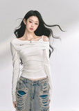 korean off shoulder long sleeve, korean hot girl top women, minimalist korean streetwear top, off shoulder drape knit top, korean fall fashion slim top, seoul style off shoulder shirt, korean aesthetic blouse women, korean sexy minimalist top, chic korean long sleeve shirt, korean modern street outfit, off shoulder hot girl korean fashion, korean autumn fitted top, french chic off shoulder design, korean straight shoulder long sleeve, kfashion minimalist fall top