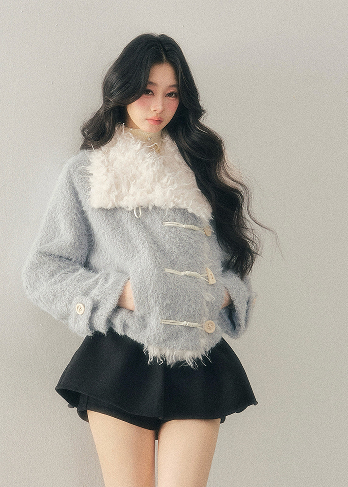 faux lambswool jacket women, winter cotton jacket women, korean minimal outerwear, soft blue winter jacket, imitation lamb jacket, refined women coat, cozy winter top women, premium women outerwear, aomalm jacket style, understated luxury winter wear, clean design jacket women, feminine winter jacket, modern casual outerwear, warm lightweight jacket women, elegant winter layering piece