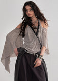 JNYLON halter shawl top women, Korean stylish asymmetric blouse, retro romantic polka dot top, modern Korean fashion halter top, chic draped shawl sleeve blouse, trendy Korean street chic outfit, lightweight chiffon halter blouse women, stylish layered halter top Korean style, urban fashion shawl sleeve top, fashionable Korean asymmetric blouse