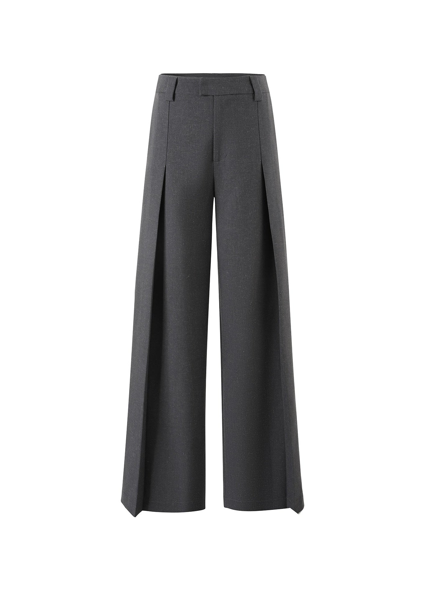 Korean-style dark gray tailored wide-leg trousers