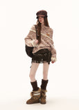 mixed grain sweater women, slanted neck knit top, y2k loose sweater, fleece knit jacket women, high neck sweater women, lazy fit knitwear, street style sweater women, autumn winter knit top, cozy oversized sweater, trendy knit jacket women, mamc sweater style, relaxed fit fleece knit, casual street knitwear, fashion long sleeve sweater, y2k streetwear knit
