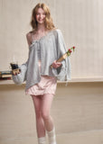 Sky gray tie-front mohair knit cardigan