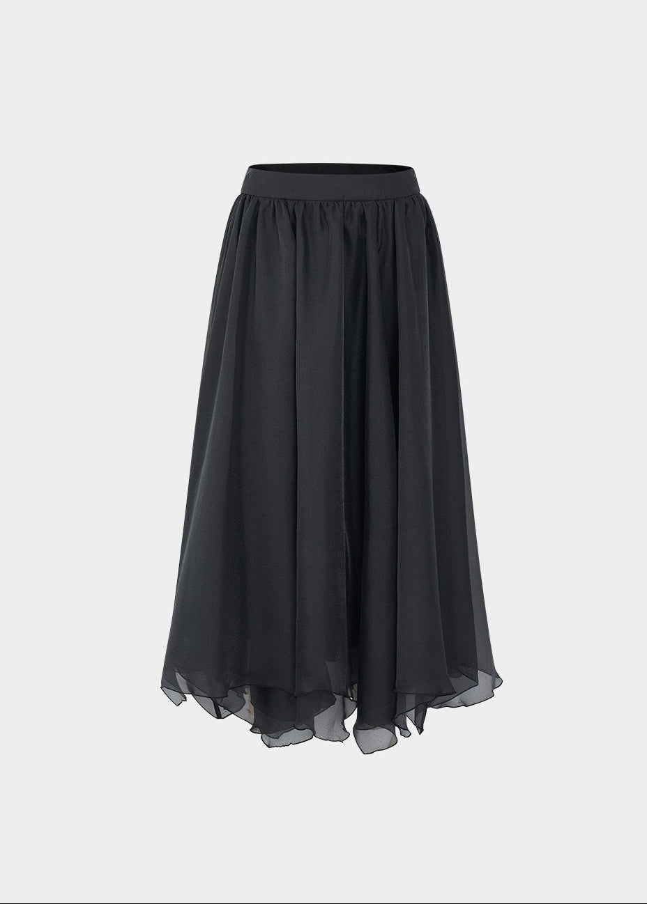 sheer maxi skirt, chiffon skirt women, irregular hem skirt, korean fashion skirt, flowy long skirt, a line maxi skirt, elastic waist skirt, feminine chiffon skirt, spring long skirt, elegant ivory skirt, layered sheer skirt, romantic outfit skirt, soft aesthetic fashion, lightweight summer skirt, parisian style skirt, modern feminine clothing, versatile long skirt, airy fabric skirt, graceful movement skirt, refined casual elegance