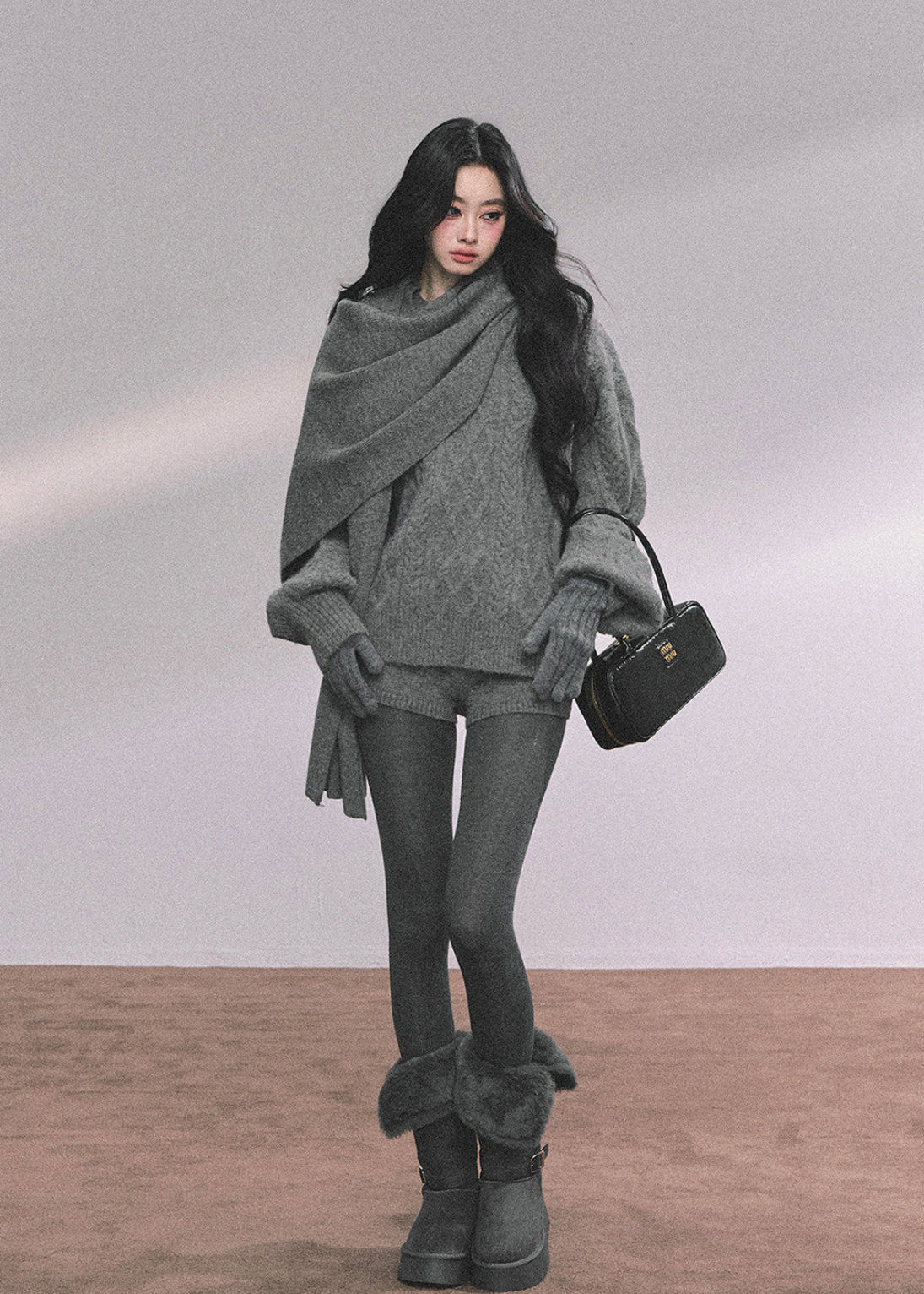 AOMALM knit set, Korean sweater set women, winter knit shorts set, college style knitwear, cable knit sweater women, feminine winter outfit, Korean cozy set, three piece knit set women, soft knit sweater winter, preppy Korean style outfit, winter lounge set women, scarf sweater set, cute winter knitwear, aesthetic Korean fashion, casual winter knit set