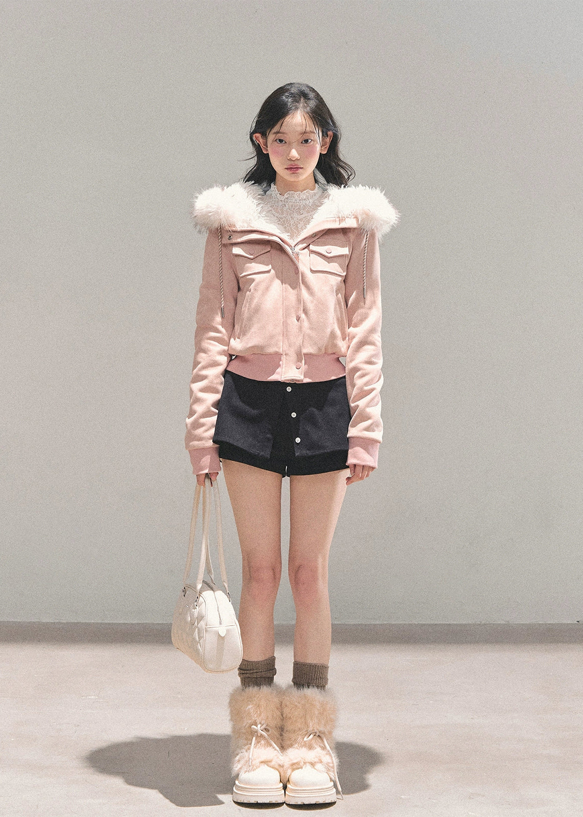 winter faux fur jacket, Korean winter coat, plush hooded jacket, AOMALM jacket, British style coat women, cute winter jacket, feminine winter outerwear, faux fur hood coat, soft plush winter coat, Korean aesthetic fashion, warm stylish jacket women, winter street style Korea, girly winter jacket, fluffy hood coat, cozy winter outerwear, trendy winter fashion 2025, Maillard tones jacket, autumn winter korean tops