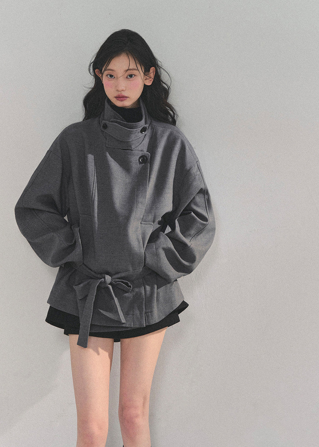 AOMALM coat, French Hepburn coat, Korean feminine trench, turtleneck wrap coat, winter knit coat women, belted trench coat, soft feminine outerwear, Korean winter coat, elegant women’s coat, loose fit trench, minimal luxury coat, autumn winter outerwear, French style coat women, neutral winter coat, chic knit trench
