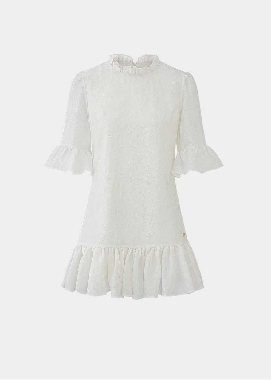 white mini dress women, jacquard dress women, ruffle dress spring, korean fashion dress, spring outfits 2026, feminine mini dress, textured white dress, aesthetic fashion dress, lightweight summer dress, chic everyday outfit, modern feminine clothing, elegant casual dress, parisian style clothing, versatile spring dress, soft girl aesthetic dress, flared mini dress, refined casual wear, delicate texture dress, romantic white dress, spring wardrobe essential