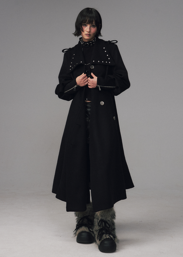 edgy long wool coat women
black A-line winter coat
punk dark aesthetic coat
Frustration Garden coat
waist cinched wool silhouette coat
long black gothic coat women
oversized structured wool trench
winter streetwear long coat
dark fashion outerwear
y2k grunge long jacket
