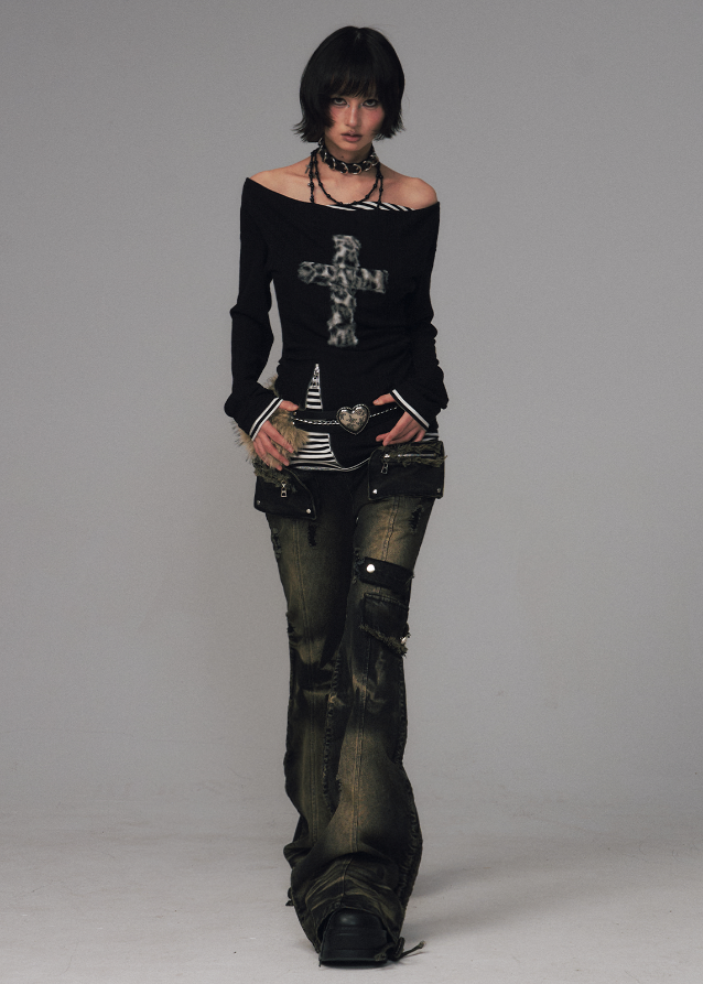 punk flare jeans women
vintage washed bootcut denim
grunge pocket denim pants
raw hem flare jeans
dark streetwear pants women
utility cargo flare jeans
y2k punk denim trousers
distressed drawstring jeans
wide leg bootcut pants edgy
Frustration Garden denim
