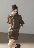 Brown plaid shirt dress for autumn styling