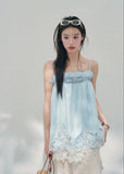 aomalm top, white camisole top, lace hem cami, feminine korean top, french style camisole, babydoll summer top, romantic lace trim top, white summer blouse, airy camisole women, soft girl summer top, vacation camisole top, pretty summer outfit
