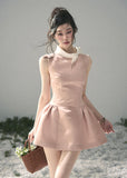 AOMALM satin mini dress women, French romantic puff skirt dress, feminine knot collar mini dress, Korean elegant spring flare dress, quiet luxury romantic outfit, Parisian inspired satin skater dress, refined feminine mini dress style, romantic Korean French aesthetic clothing, lightweight spring satin dress, elegant flared mini dress women, soft luxury womenswear dress, rich girl aesthetic mini dress, luxury Korean designer inspired dress, delicate feminine spring fashion