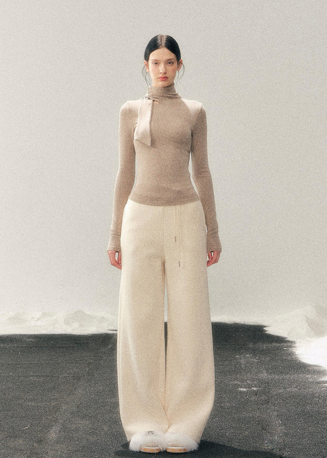 AOMALM semi turtleneck top, women winter base top, slim fit knit shirt, Korean style inner top, feminine long sleeve top, winter layering top women, soft knit turtleneck, minimal Korean fashion, stretch knit base shirt, elegant inner top, women autumn winter top, skin fit knitwear, neutral winter top, daily basic knit top, chic layering essential