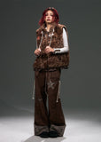 leopard fur vest women, faux fur gilet, edgy leopard print vest, punk winter layering, dark street fashion vest, vintage fur vest women, alternative fashion outerwear, frustration garden vest, statement faux fur piece, gothic streetwear vest, rebellious women fashion, textured fur vest, punk luxury layering, industrial style vest, edgy winter fashion