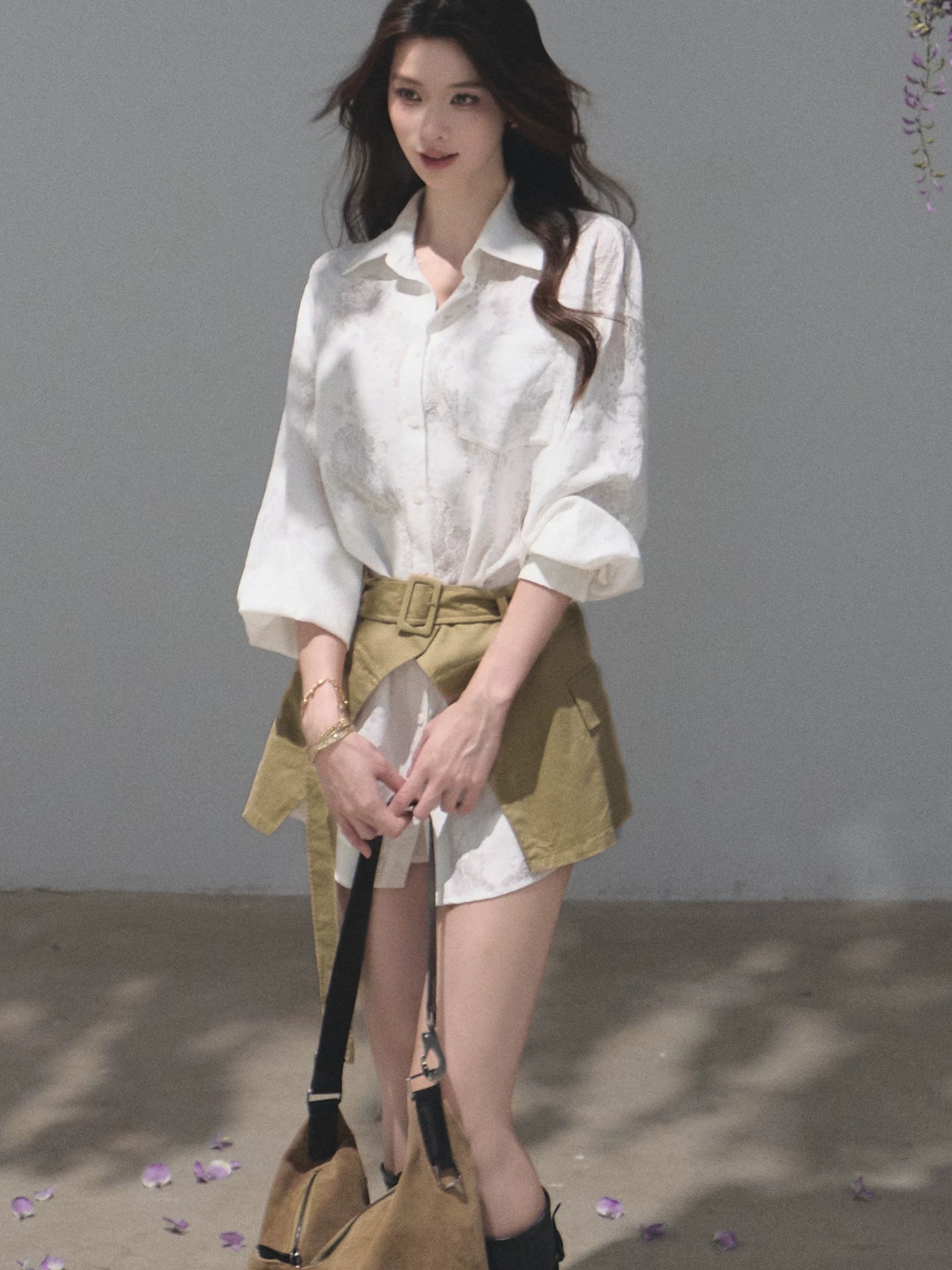 Natural Season Lace-Waist Shirt Dress Set