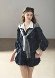 Navy plaid collegiate jacket and shorts set