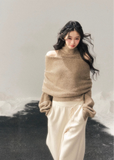 off shoulder knit sweater women, high neck knit top, winter knit two piece set, korean minimal sweater, relaxed fit knit women, soft texture knit top, elegant casual winter wear, feminine winter sweater, premium women knitwear, aomalm knit style, cozy winter top women, versatile knit set, understated luxury sweater, modern women knit top, calm style winter clothing