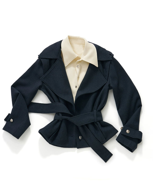 7Shiftin padded suit set, faux two piece set women, Korean style two piece outfit, preppy mini skirt set, K-fashion padded jacket, layered collar jacket set, winter two piece set women, pleated skirt suit set, Korean college look, high street style outfit
