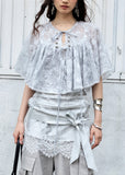jnylon top, embroidered cape blouse, sequin sheer top, korean fashion blouse, romantic summer top, cape style blouse, lightweight cover blouse, vintage romantic top, feminine overlay shirt, airy embroidered top