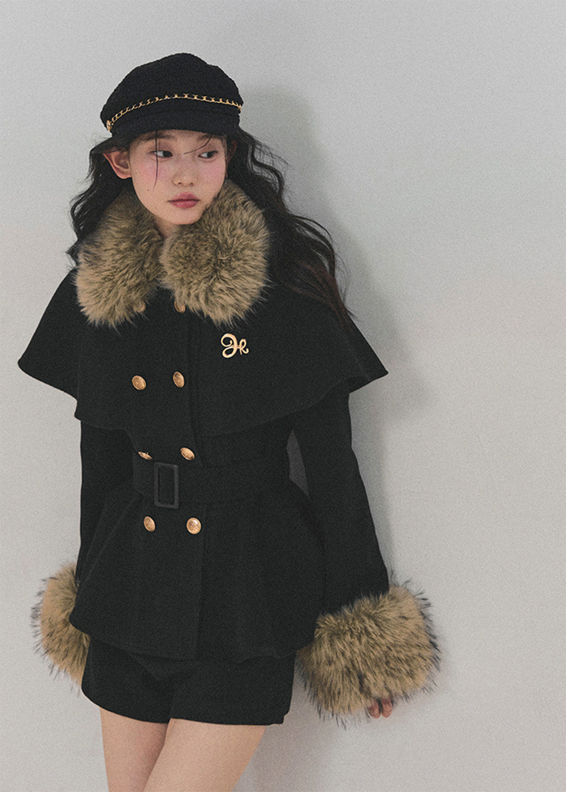 AOMALM winter set, Korean feminine coat set, faux fur cape coat, winter two piece outfit women, wool coat skirt set, rich daughter style winter, Korean luxury winter outfit, feminine winter suit, faux fur collar coat women, elegant winter set, soft girl winter fashion, Korean aesthetic winter wear, classy winter outfit women, short skirt winter set, luxury wool coat women