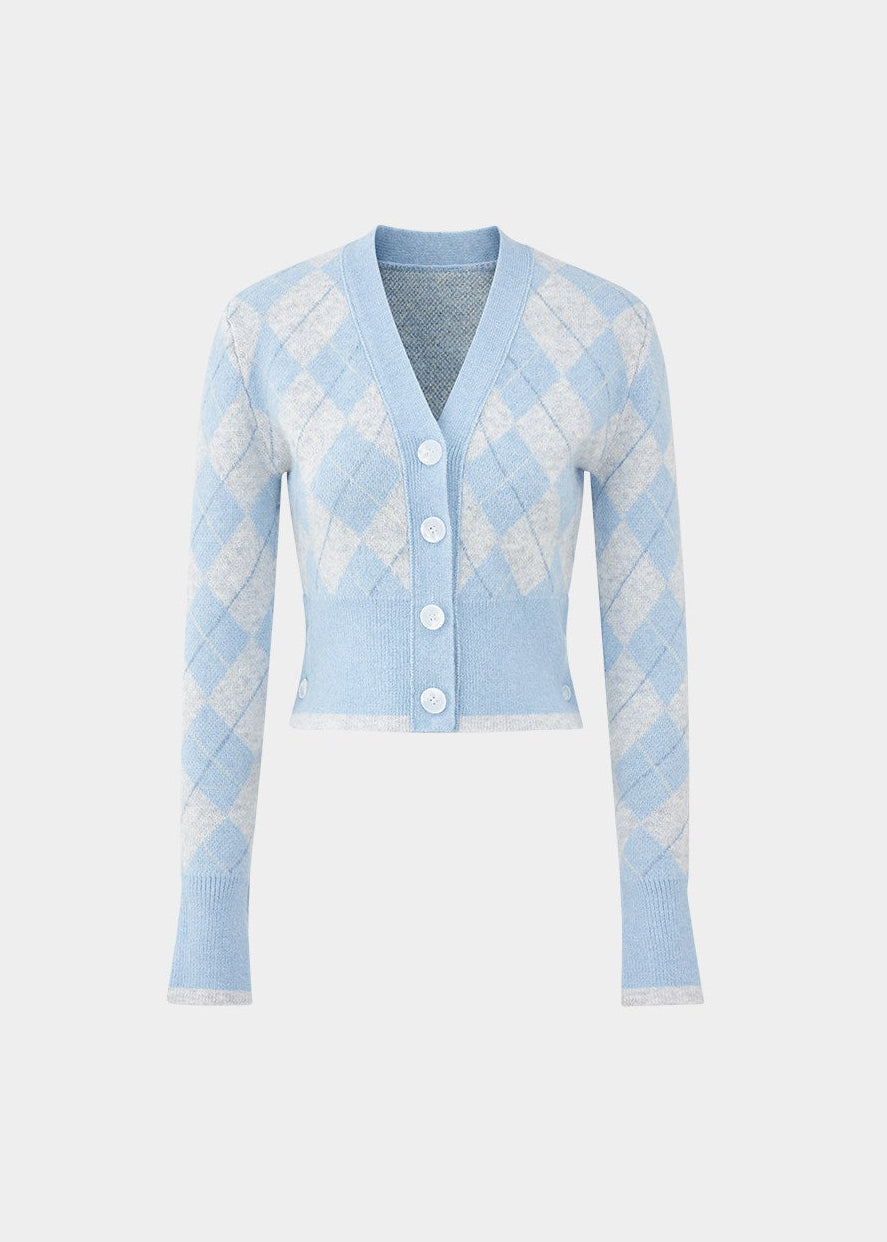 LaluneDuCiel argyle cardigan women, Korean feminine knit cardigan, diamond plaid sweater women, campus style cardigan Korean fashion, elegant Korean style knitwear, soft academia sweater women, vintage argyle knit cardigan, chic Korean fashion cardigan, V-neck knit sweater women, casual feminine cardigan outfit