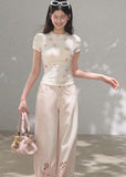 oakmoo top, printed short sleeve t-shirt, modal cotton top, floral slim fit tee, korean minimal fashion, waist skimming top, summer printed top, soft floral t-shirt women, quiet luxury casual top, breathable summer tee, feminine everyday top, minimalist summer outfit