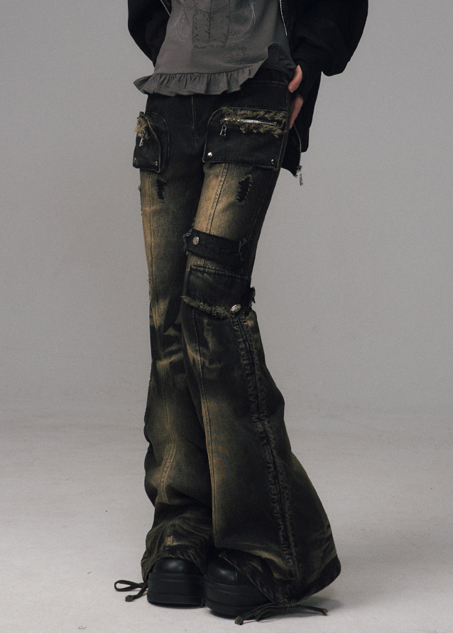 punk flare jeans women
vintage washed bootcut denim
grunge pocket denim pants
raw hem flare jeans
dark streetwear pants women
utility cargo flare jeans
y2k punk denim trousers
distressed drawstring jeans
wide leg bootcut pants edgy
Frustration Garden denim
