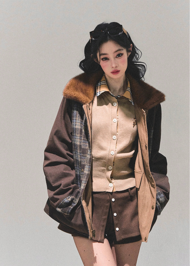 soft memoir knit blouse, korean knit top, feminine knit shirt, layered collar knit, plaid collar blouse, autumn winter knitwear, slim fit knit top, AOMALM top, korean fashion 2025, girly knit blouse, two tone knitwear, elegant knit long sleeve