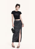 Long leopard-print skirt with side slit detail