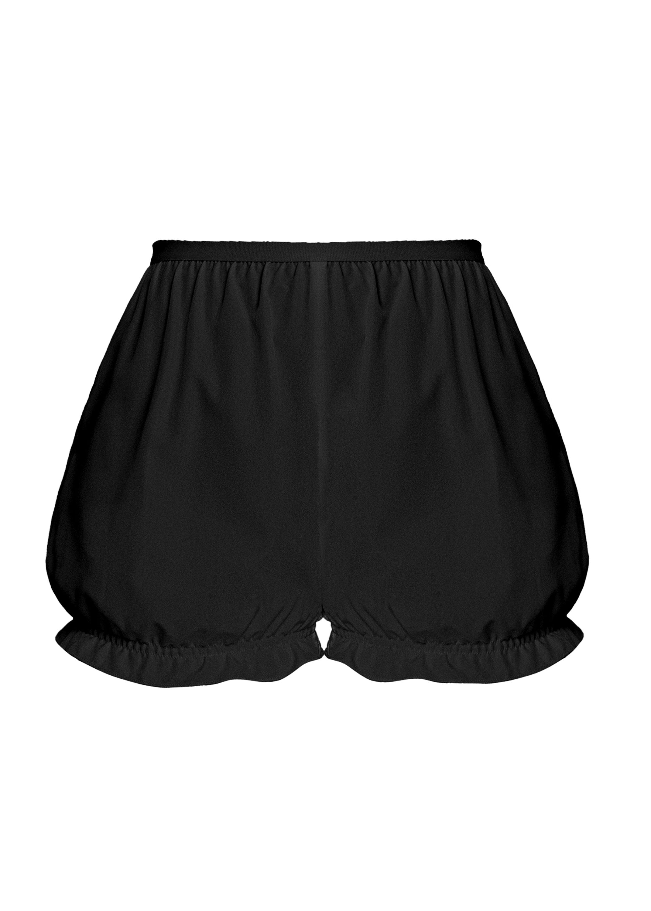 Black vintage-inspired mini dress with matching lining shorts