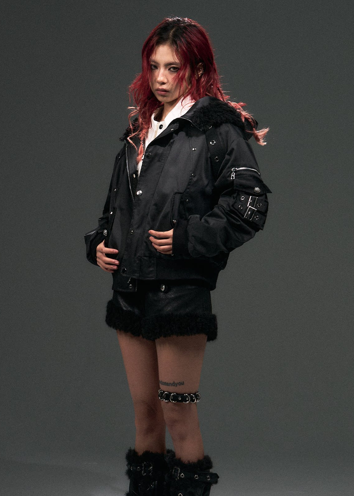 punk hooded jacket women, street punk coat, fur collar jacket women, edgy winter outerwear, dark street fashion jacket, oversized punk jacket, cotton winter coat women, alternative fashion outerwear, gothic street jacket, heavy winter streetwear, frustration garden jacket, edgy women coat, punk style winter jacket, statement black jacket women, industrial fashion outerwear