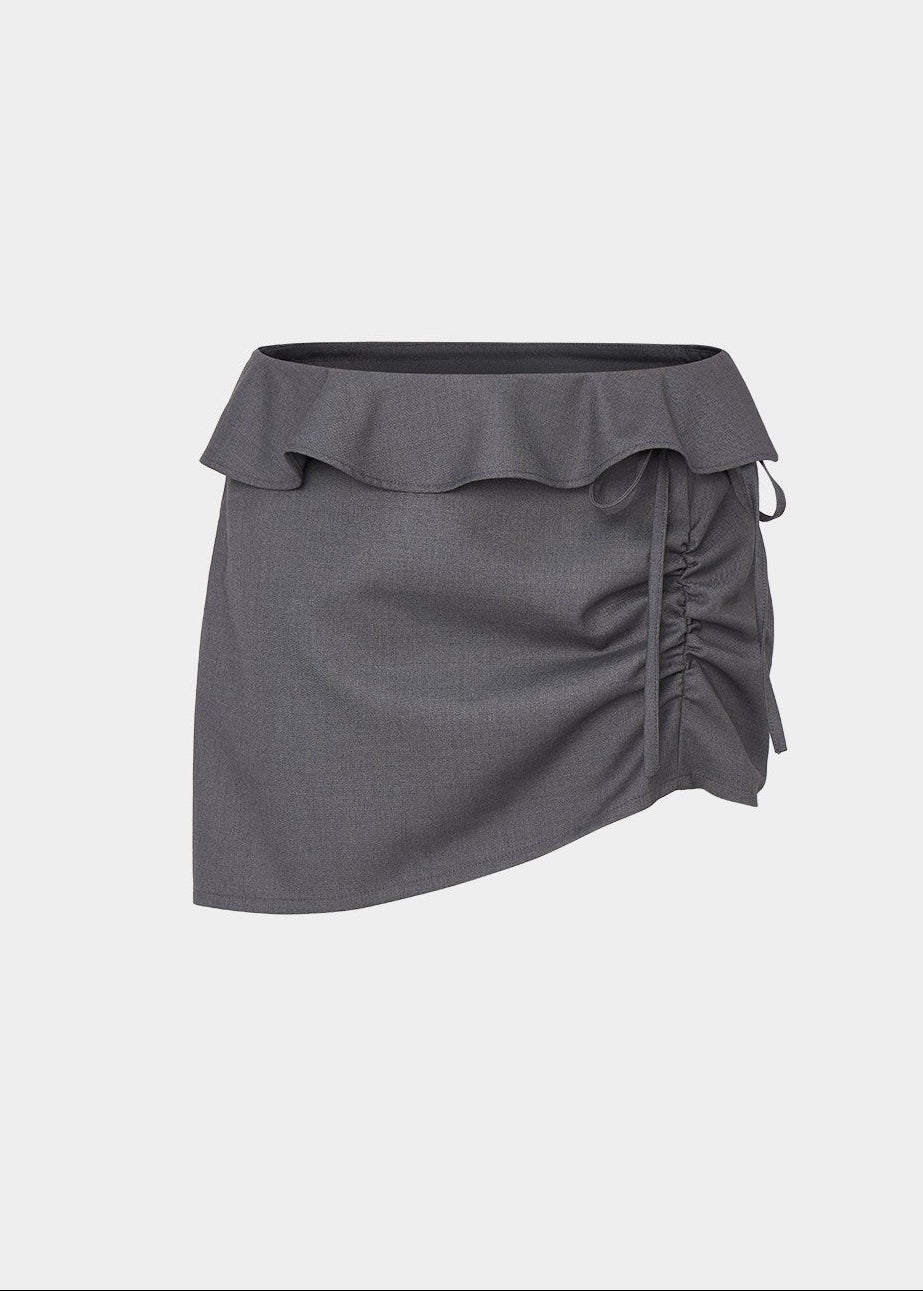 ruffled mini skirt women, low rise skirt, shirred mini skirt, korean fashion skirt, hip hugging skirt, spring outfit ideas, feminine mini skirt, casual chic skirt, aesthetic fashion skirt, modern feminine clothing, versatile mini skirt, lightweight skirt women, stylish short skirt, parisian style clothing, refined casual wear, body contour skirt, clean silhouette skirt, trendy mini skirt, everyday outfit skirt, spring mini skirt