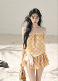 aomalm dress, gingham mini dress, french plaid dress, korean feminine dress, summer mini dress, puffy skirt dress, yellow plaid dress, romantic mini dress, cute korean fashion dress, resort mini dress, feminine summer dress, short plaid dress